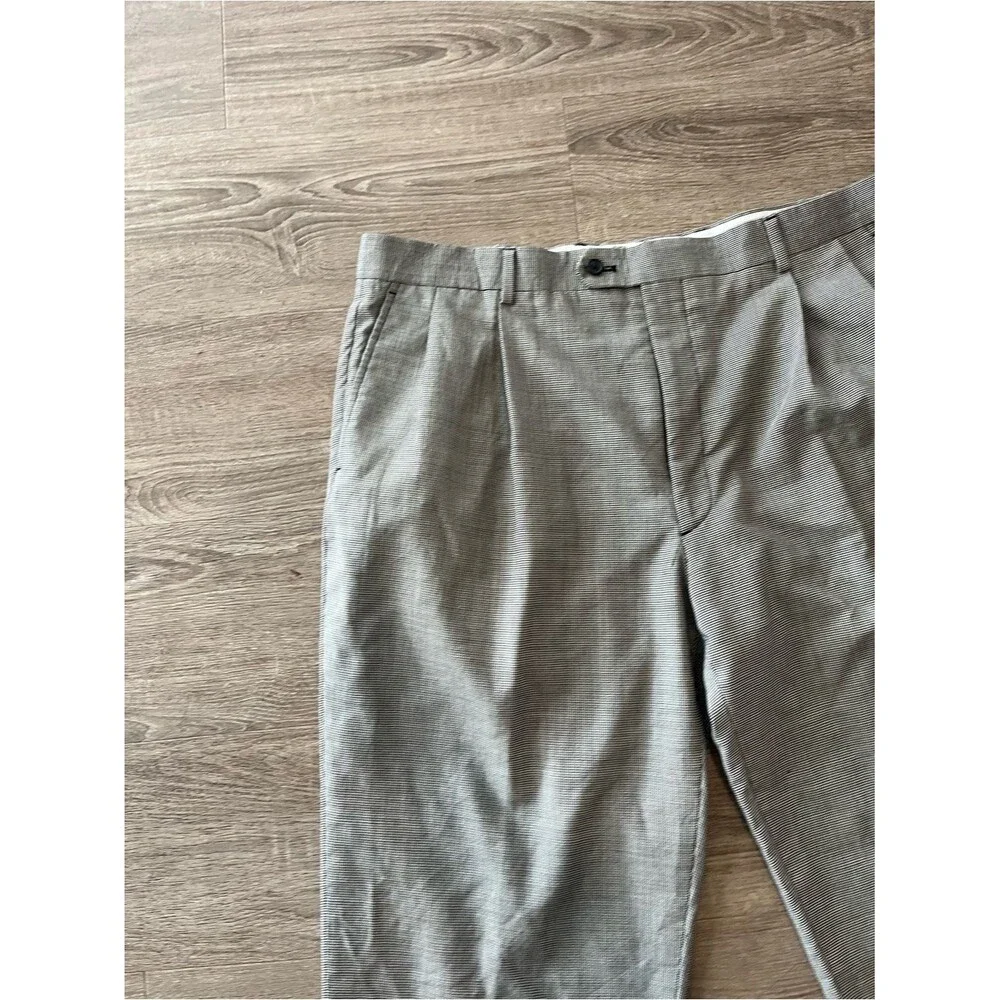Joseph & Feiss Wool Dress Pants Mens 40 Gray Houndstooth Pleated Cuffed Fancy